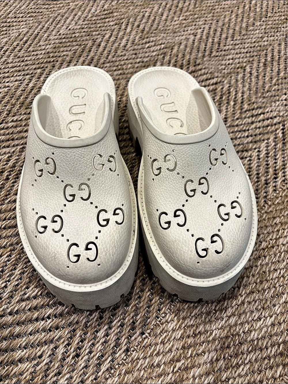 Gucci Perforated GG Platform Clog Clogs White